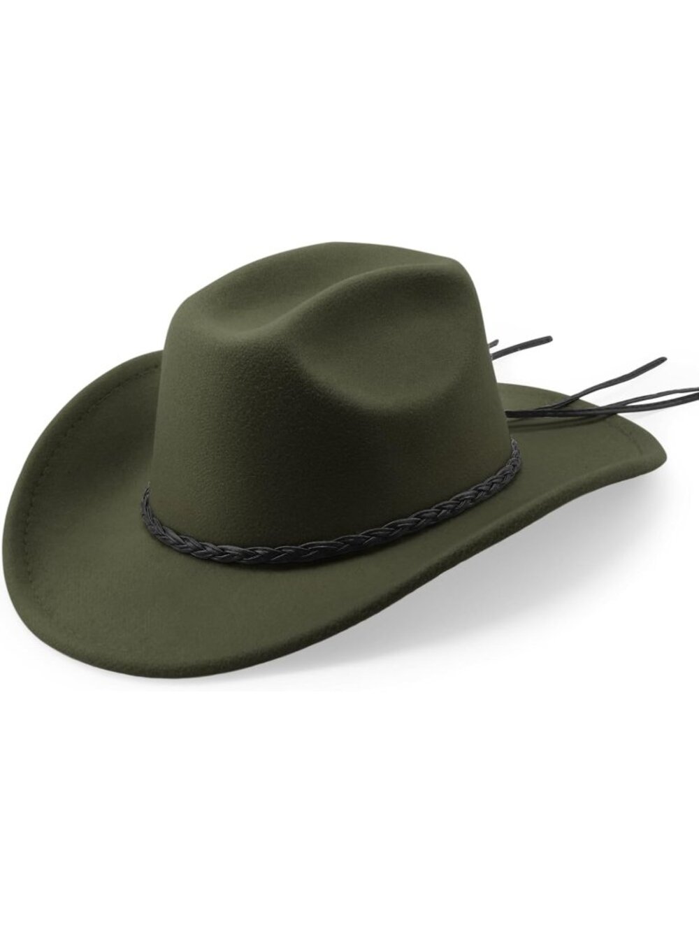 Unisex Army Green Wide Felt Fedora Outdoor Western Cowboy Cowgirl Rolled Hat